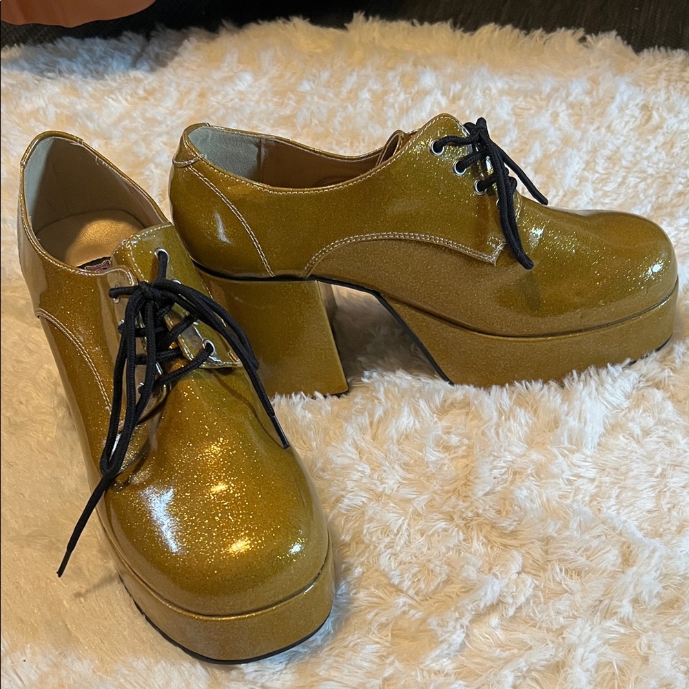 Funtasma Glittery Gold Platform Shoes men’s Sz 9 Disco 70’s Platforms